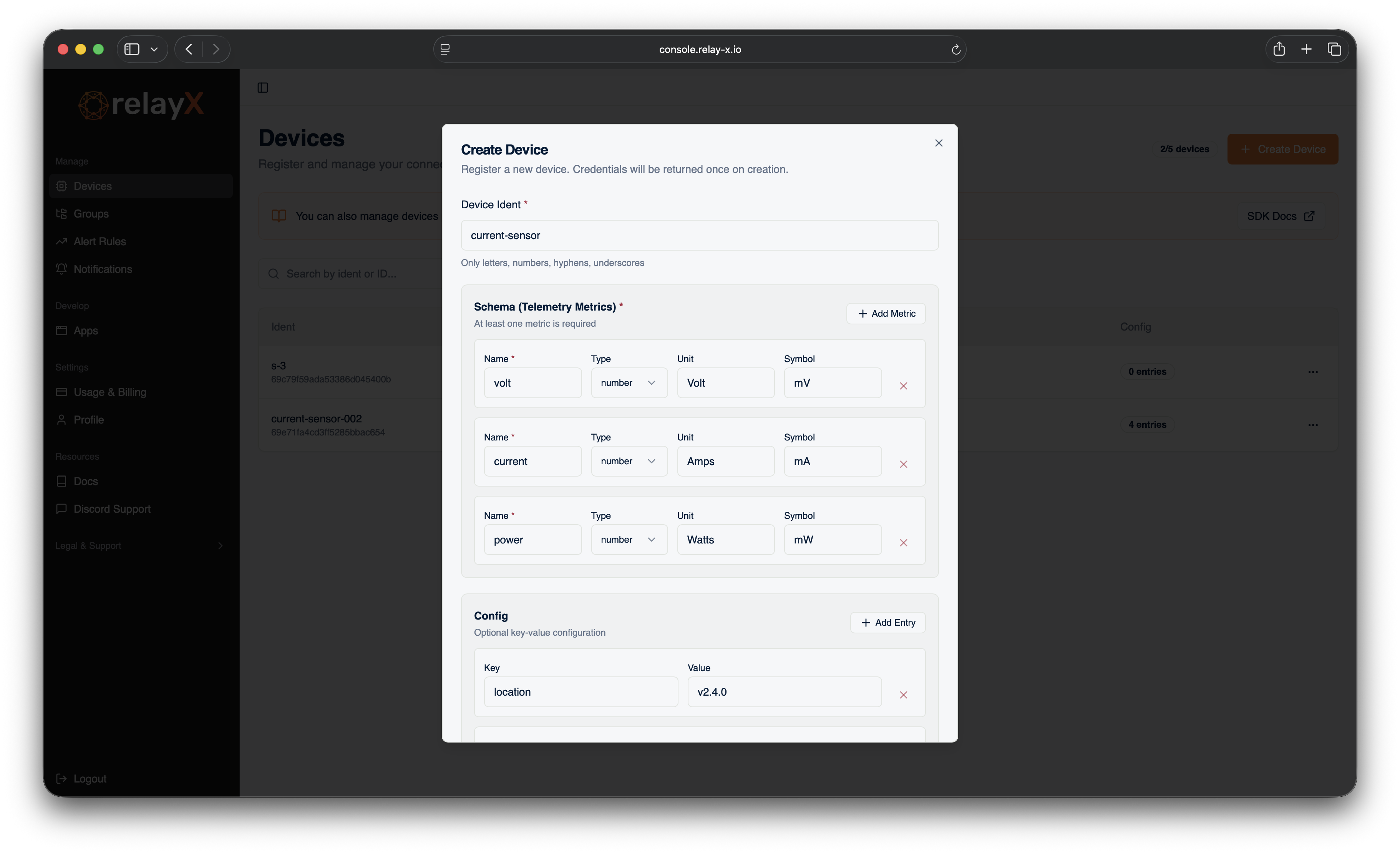 Device configuration form